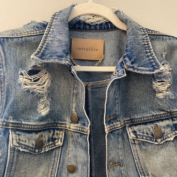 RETROFETE Karina Distressed Denim Jean Jacket in Zephyr size medium - Picture 8 of 15